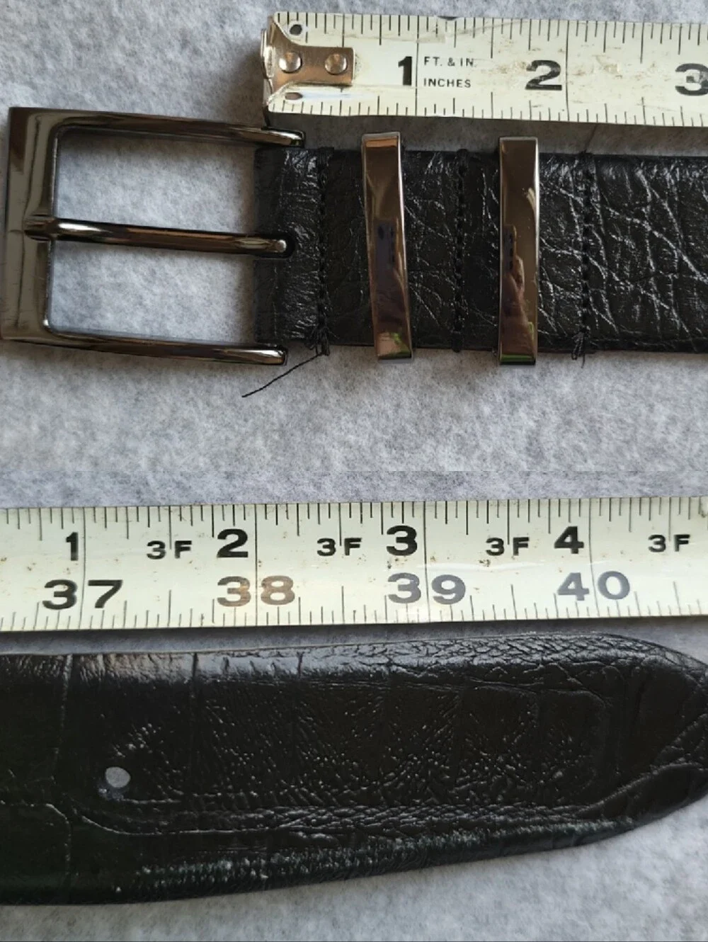 Italian Leather Belt Mens 36/90 Black Crocodile Embossed Gunmetal Handmade Italy